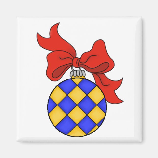 Ornamento navideño azul y dorado - imán (Frente)