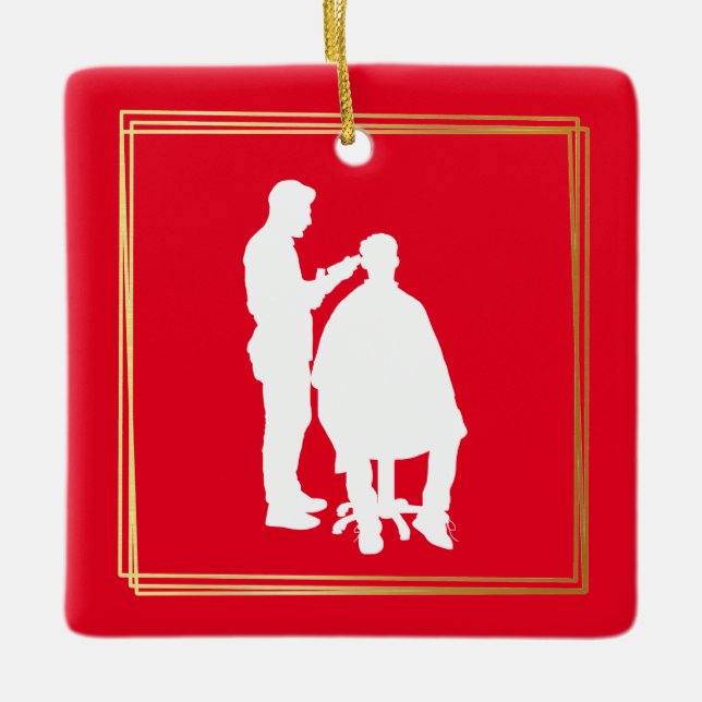 Ornamento navideño Barber Silhouette con nombre (Anverso)