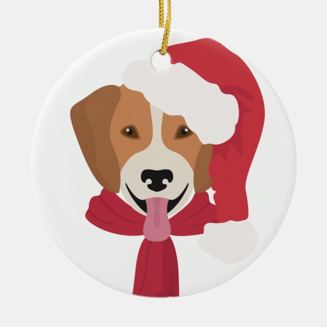 Ornamento navideño beagle. Nieve (Frente)