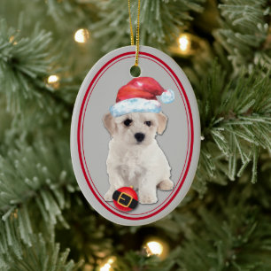 Ornamento navideño Bichon Frise Santa Hat