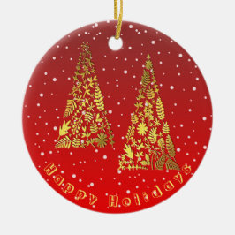 Ornamento navideño brillante dorado de árboles nav