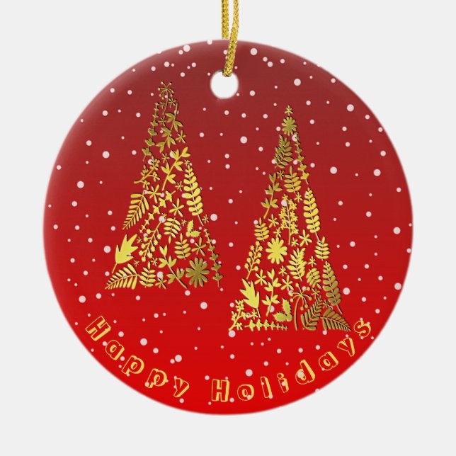 Ornamento navideño brillante dorado de árboles nav (Frente)