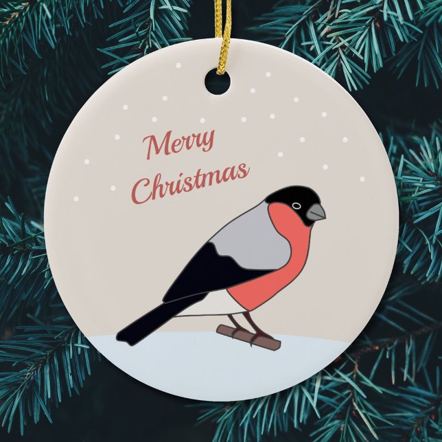 Ornamento navideño Bullfinch and Snow Merry (Bullfinch and Snow Merry Christmas Ornament)