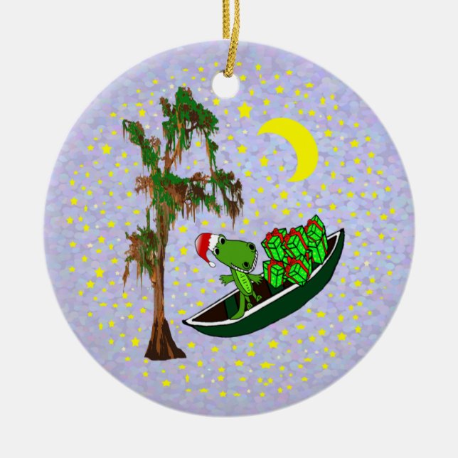 Ornamento navideño Cajun Santa Alligator (Frente)