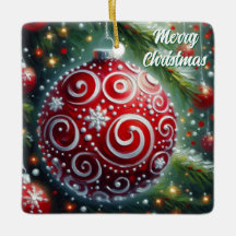 Ornamento navideño caprichoso Red White Swirls