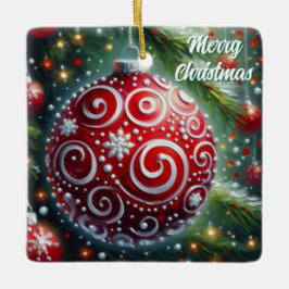 Ornamento navideño caprichoso Red White Swirls