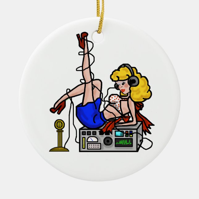 Ornamento navideño Chica de Blonde Ham Radio Pin-u (Frente)