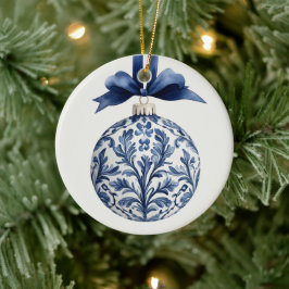 Ornamento navideño chino azul y blanco de la Marin