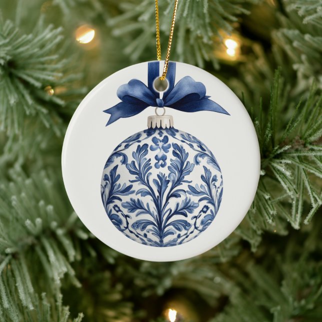 Ornamento navideño chino azul y blanco de la Marin (Árbol)