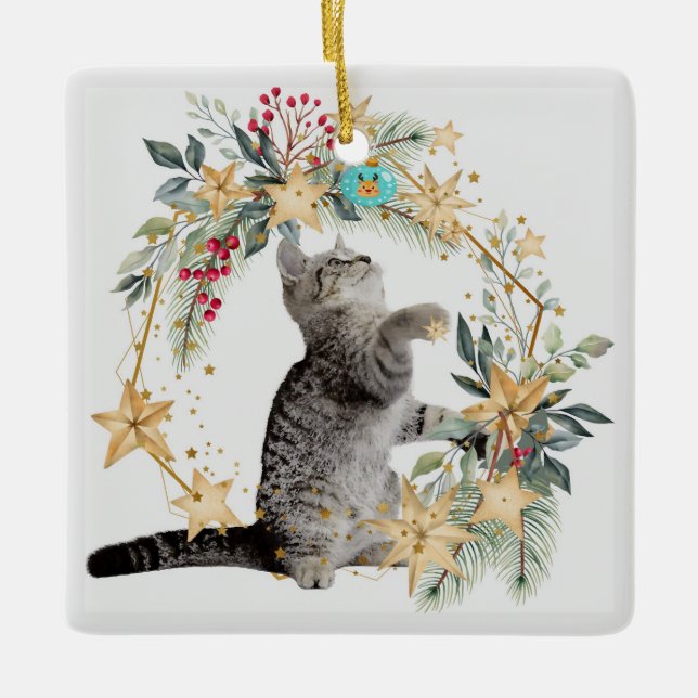 Ornamento navideño con gato y fauna (Anverso)