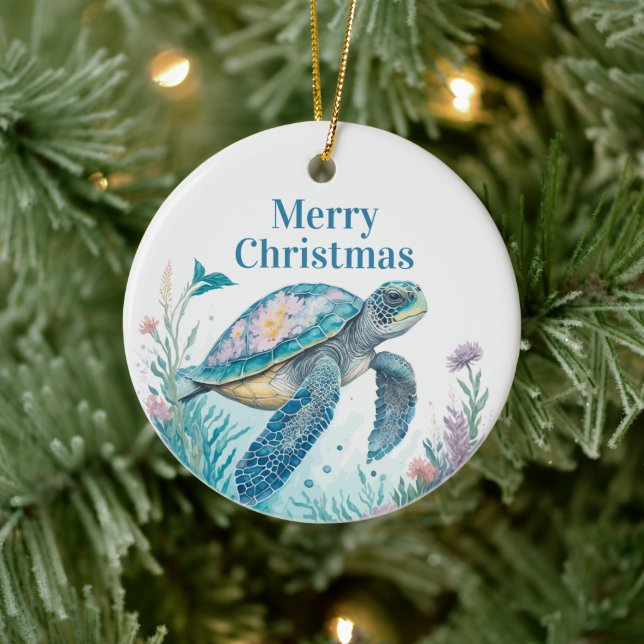 Ornamento navideño costero de la tortuga acuática (Árbol)