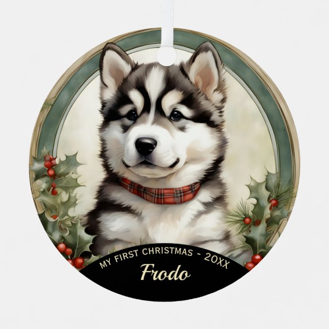 Ornamento navideño de Alaskan Malamute (Anverso)