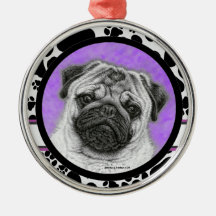 Ornamento navideño de arte de perro pug de Glenda 