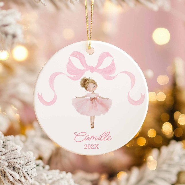 Ornamento navideño de bailarina de ballet (Pink Girl Ballet Christmas Ornament)