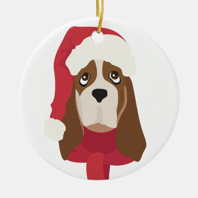 Ornamento navideño de Basset. Nieve (Frente)