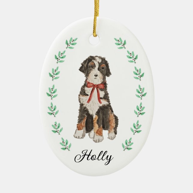 Ornamento navideño de Bernedoodle (Frente)
