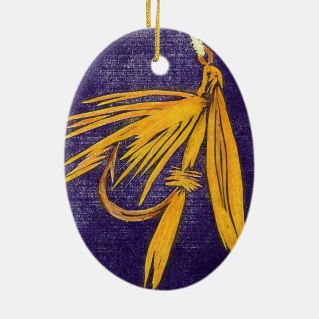 Ornamento navideño de Big Yellow May Wet Fly (Atrás)