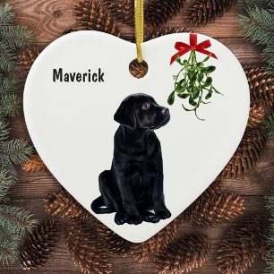 Ornamento navideño de Black Lab Mistletoe