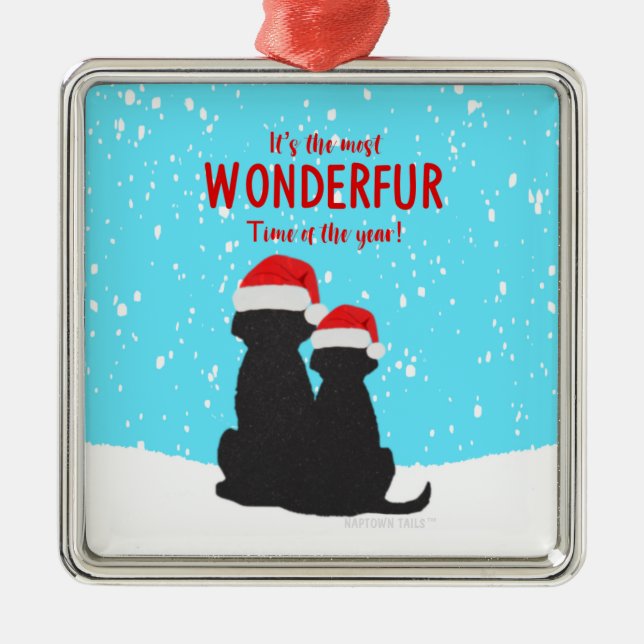 Ornamento navideño de Black Lab Santa Dogs Square (Frente)