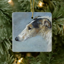 Ornamento navideño de Borzoi acuarela