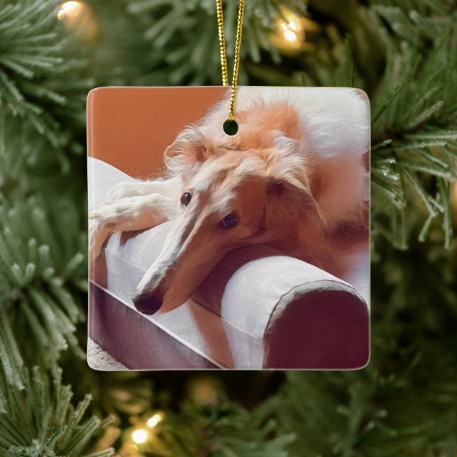 Ornamento navideño de Borzoi dorado (Árbol)