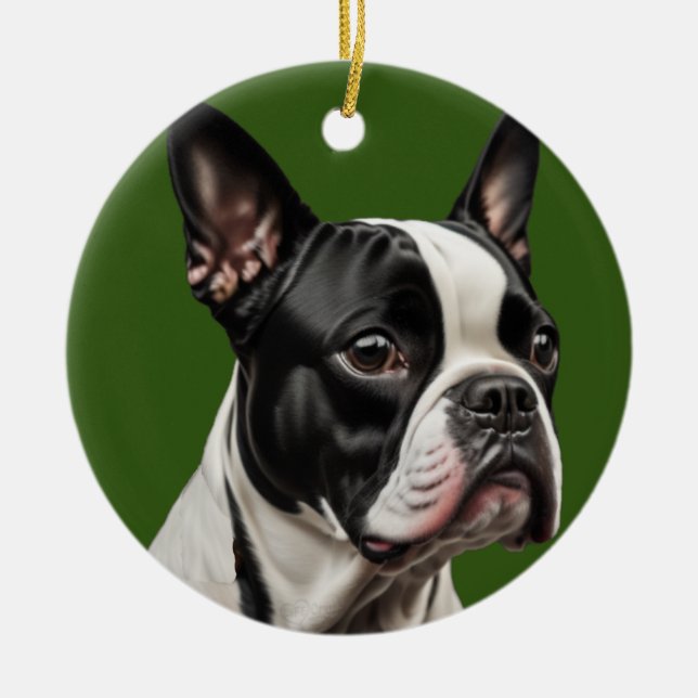 Ornamento navideño de Boston Terrier (Frente)