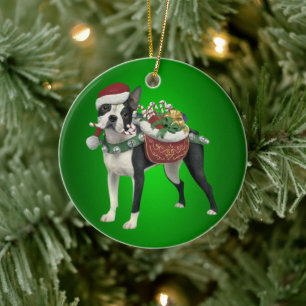 Ornamento navideño de Boston Terrier