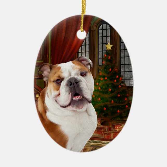 Ornamento navideño de bulldog (Frente)