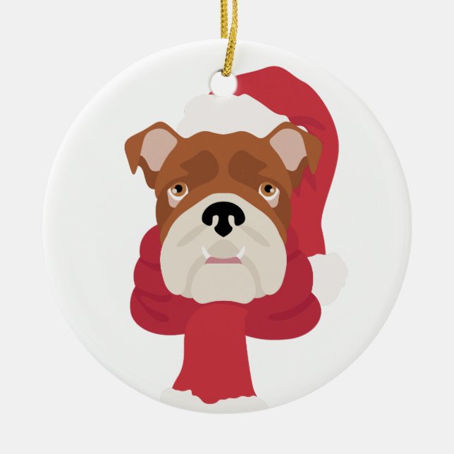 Ornamento navideño de bulldog inglés (Frente)