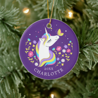 Ornamento navideño de Butterfly Kiss Unicorn