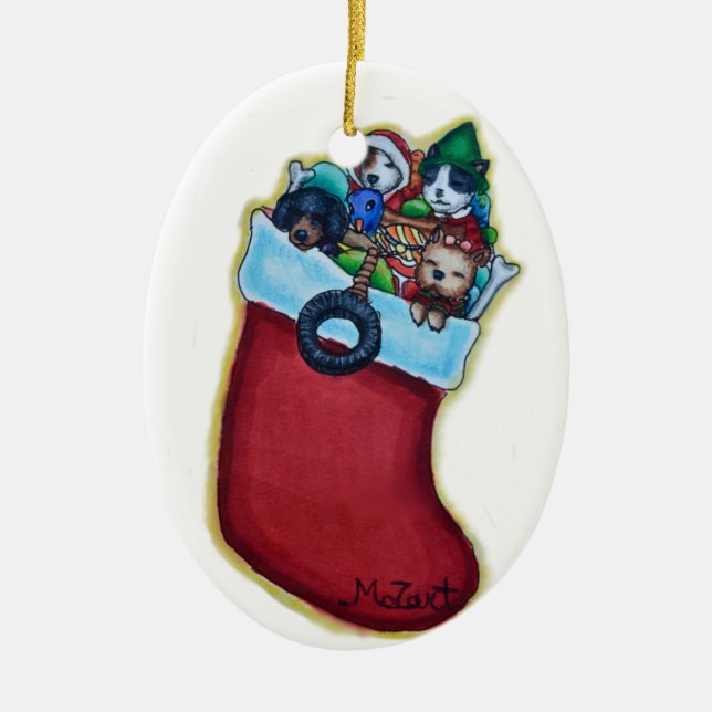 Ornamento navideño de cachorros (Frente)