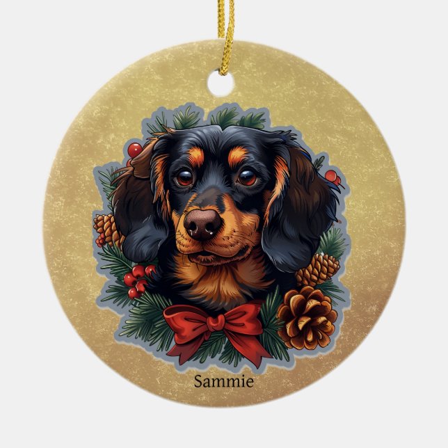 Ornamento navideño de cachorros de Dachshund (Frente)