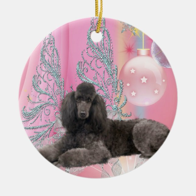 Ornamento navideño de caniche rosa (Frente)