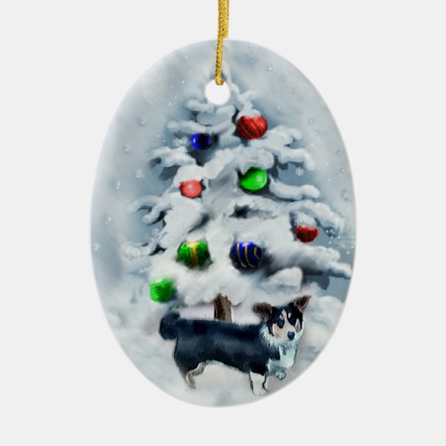 Ornamento navideño de Cardigan Welsh Corgi (Frente)