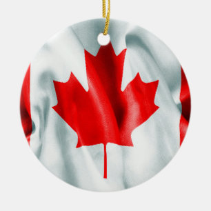 Ornamento navideño de cerámica con bandera canadie