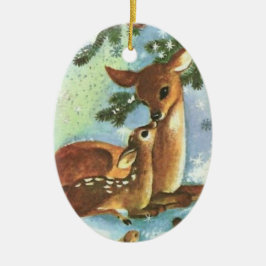 Ornamento navideño de cerámica de Mama y Baby Deer