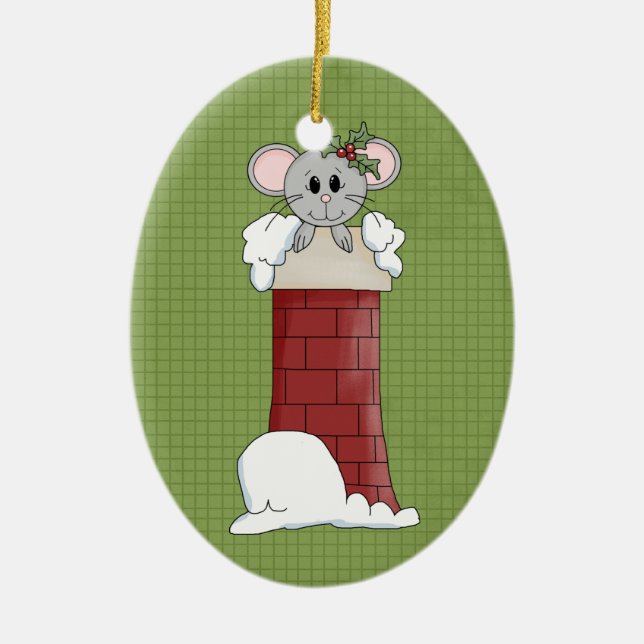 Ornamento navideño de cerámica de ratón de vacacio (Frente)