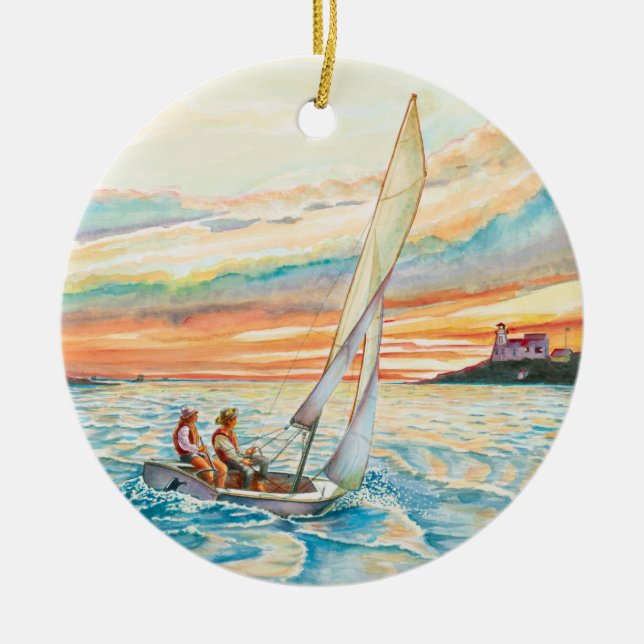 Ornamento navideño de cerámica de vela (Frente)