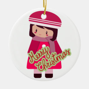 Ornamento navideño de chica o niño Feliz