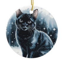 Ornamento navideño de Círculo de Gato Negro Navida