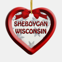 Ornamento navideño de corazón de Sheboygan Wiscons