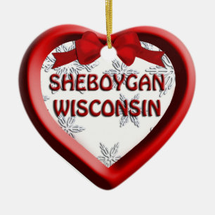 Ornamento navideño de corazón de Sheboygan Wiscons