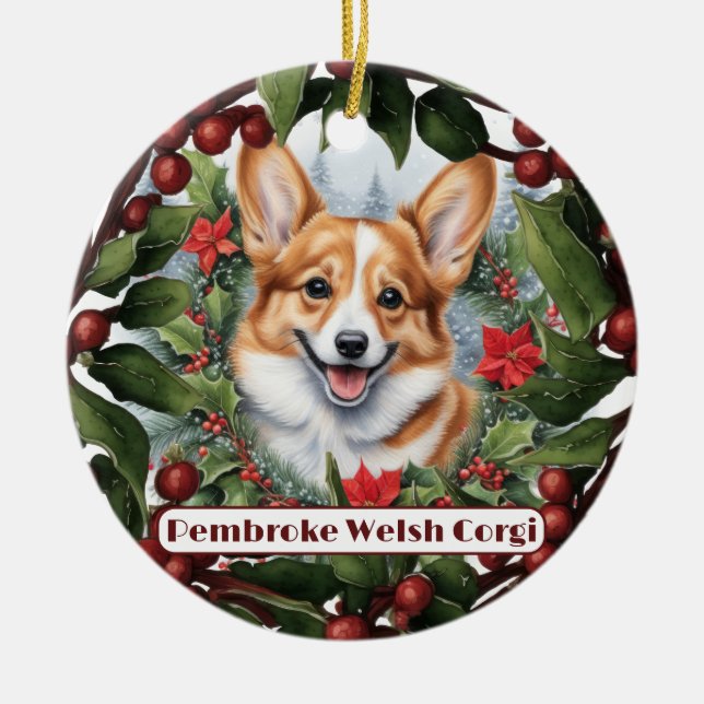 Ornamento navideño de Corgi, personaliza a tu cach (Frente)