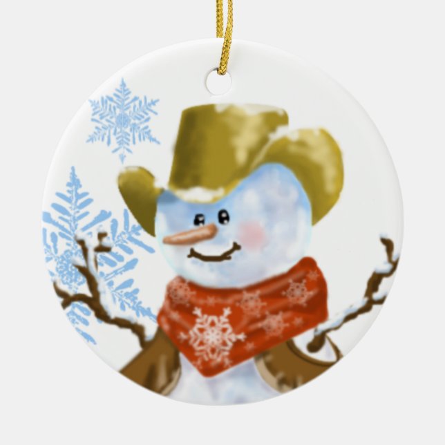 Ornamento navideño de Cowboy Snowman (Frente)