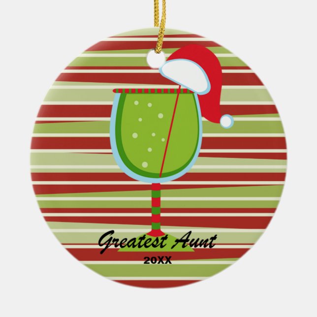 Ornamento navideño de cristal de vino de la tía má (Frente)