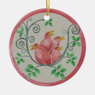 Ornamento navideño de cuatro pájaros que llaman