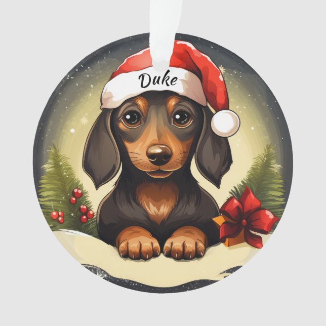 Ornamento navideño de Dachshund Personalizado (Anverso)