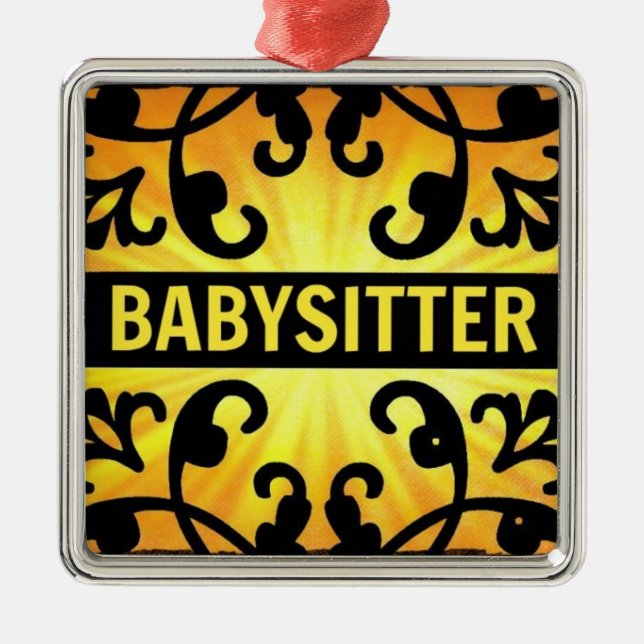 Ornamento navideño de Damask de Babysitter (Frente)
