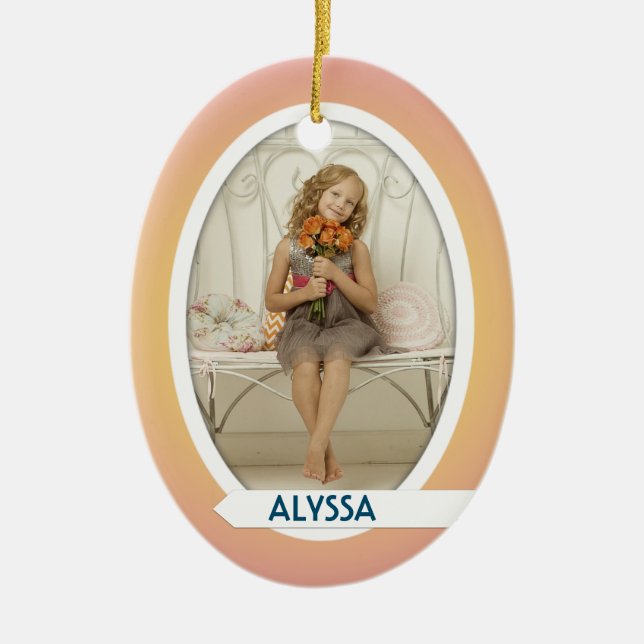 Ornamento navideño de doble foto oval (Frente)