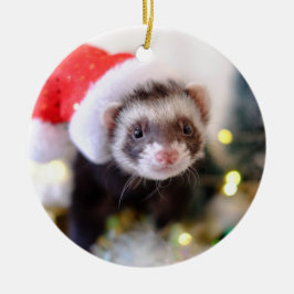 Ornamento navideño de ferret de Santa Hat